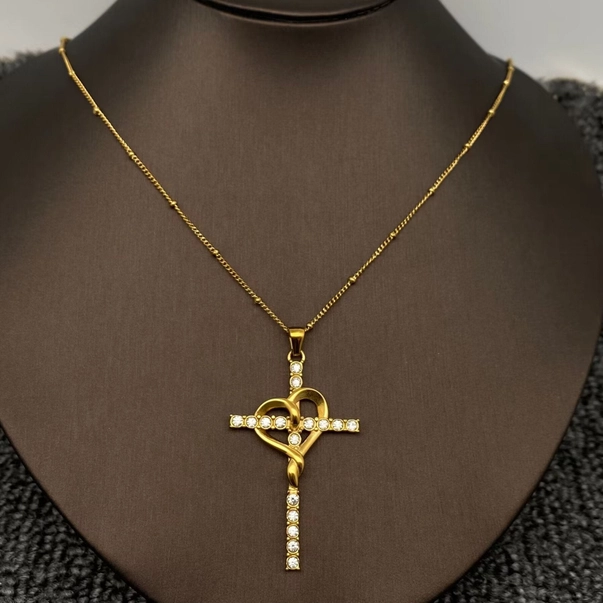 Gold-Plated Cross & Heart Necklace