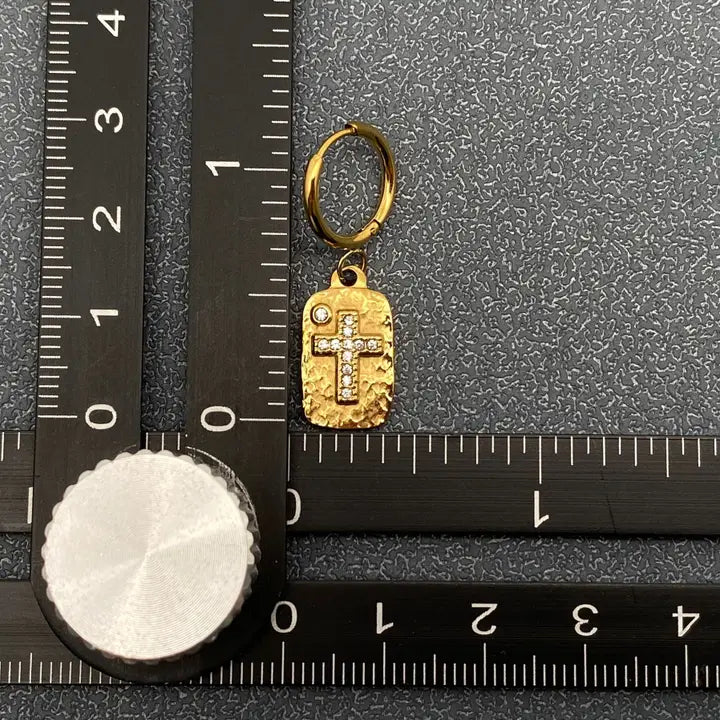 Gold-Plated Cross Square Huggie Earrings