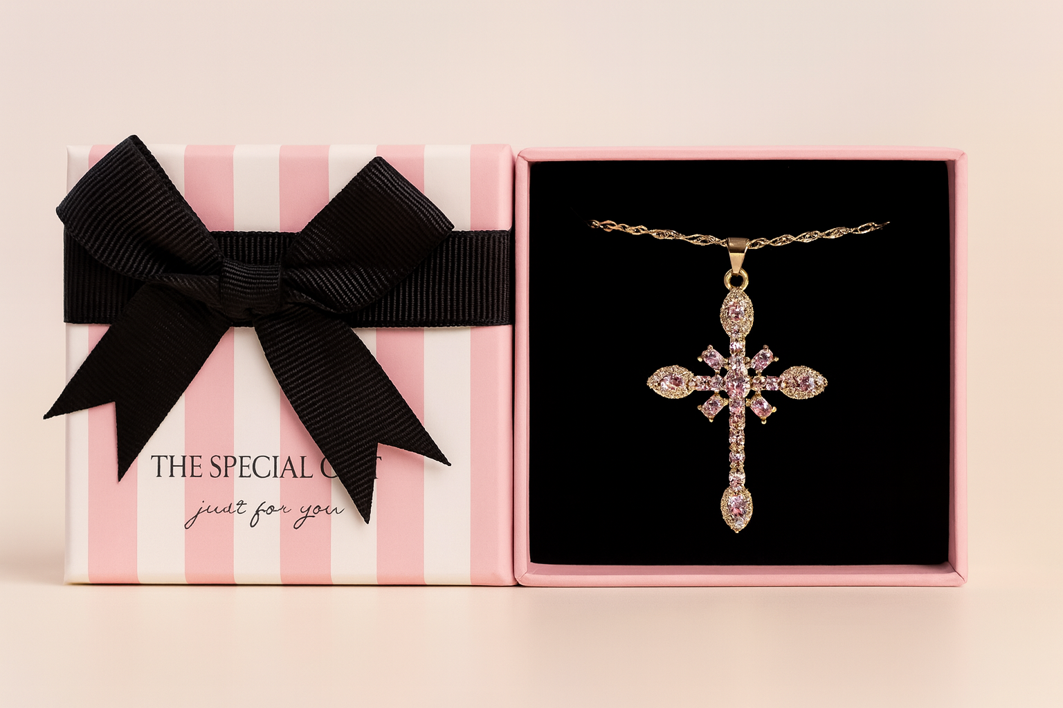 Pink Zircon Cross Necklace