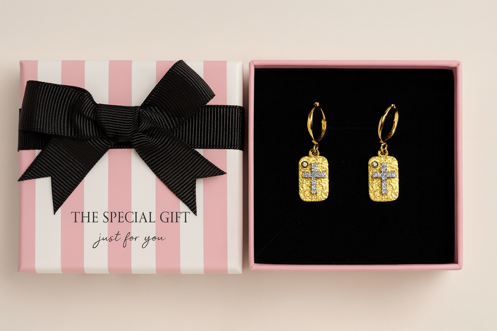 Gold-Plated Cross Square Huggie Earrings