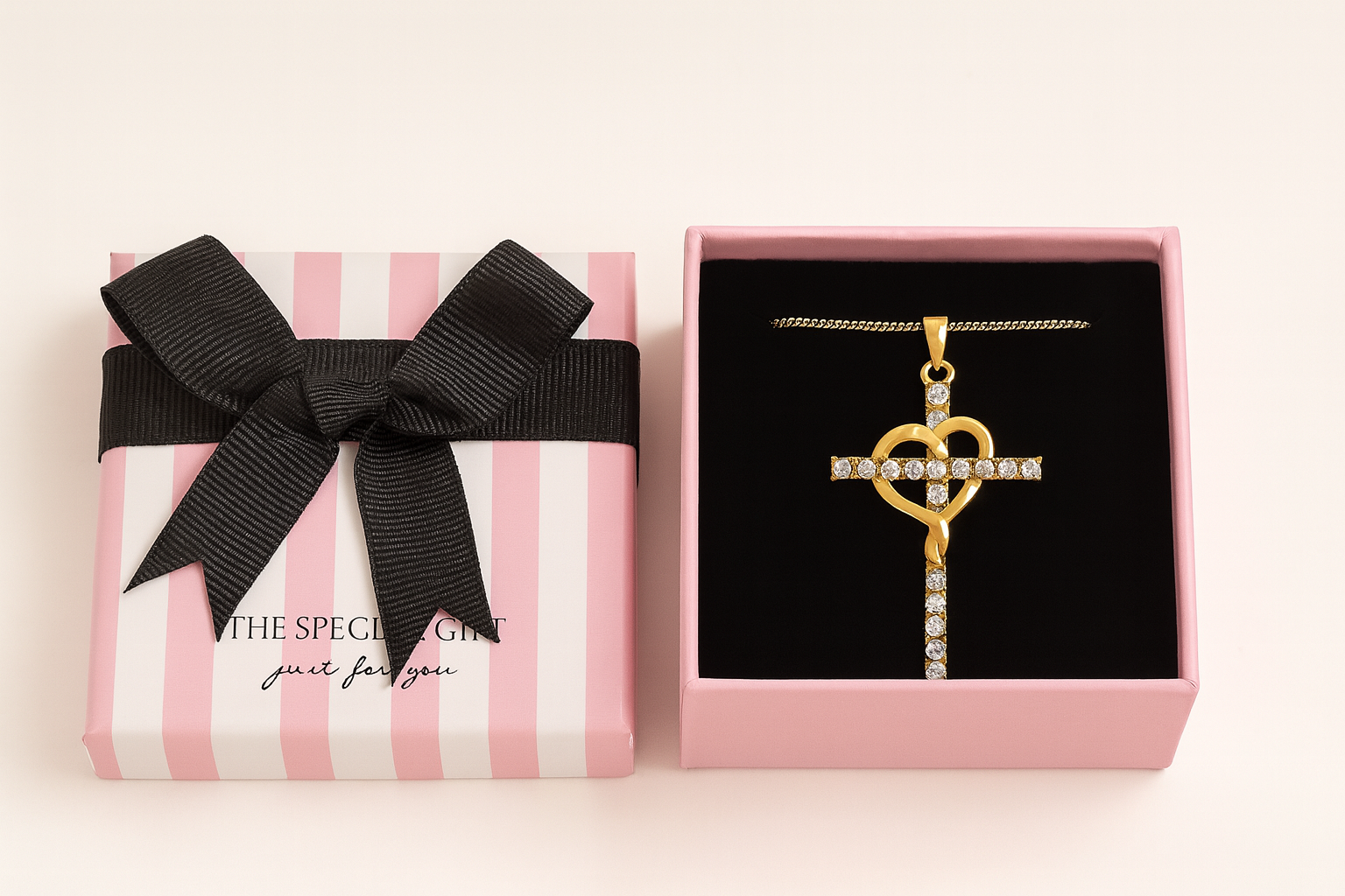 Gold-Plated Cross & Heart Necklace