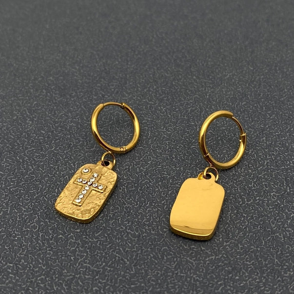 Gold-Plated Cross Square Huggie Earrings